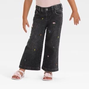 Pair of 2 Toddler Girls' Floral Embroidery Wide Leg Denim - Cat & Jack